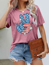 US Flag Peace Sign Hand Graphic Tee Dusty Pink Women's T-Shirts - Tophatter Daily Deals