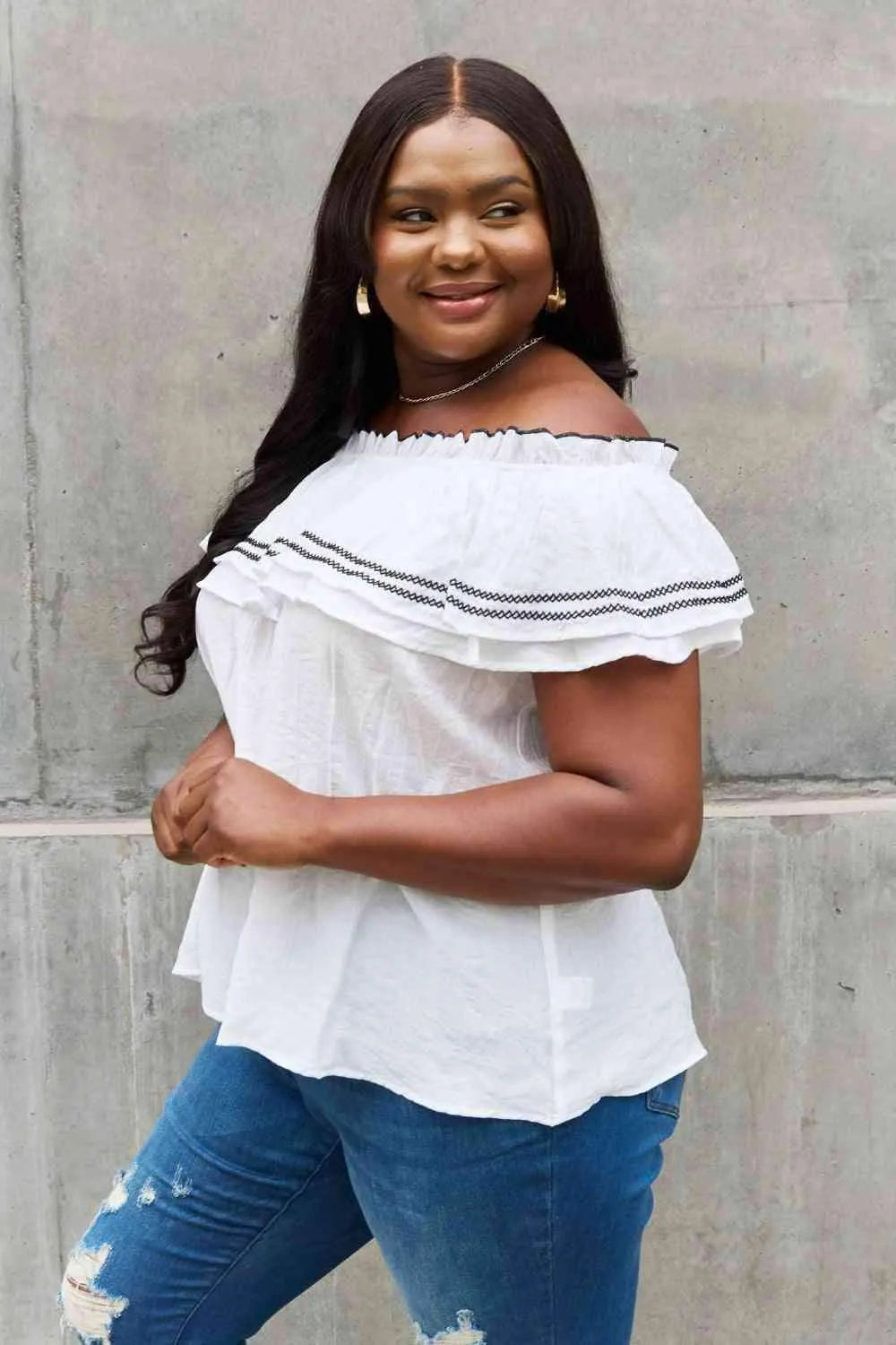 ODDI Full Size Off The Shoulder Ruffle Blouse Blouses - Tophatter Daily Deals