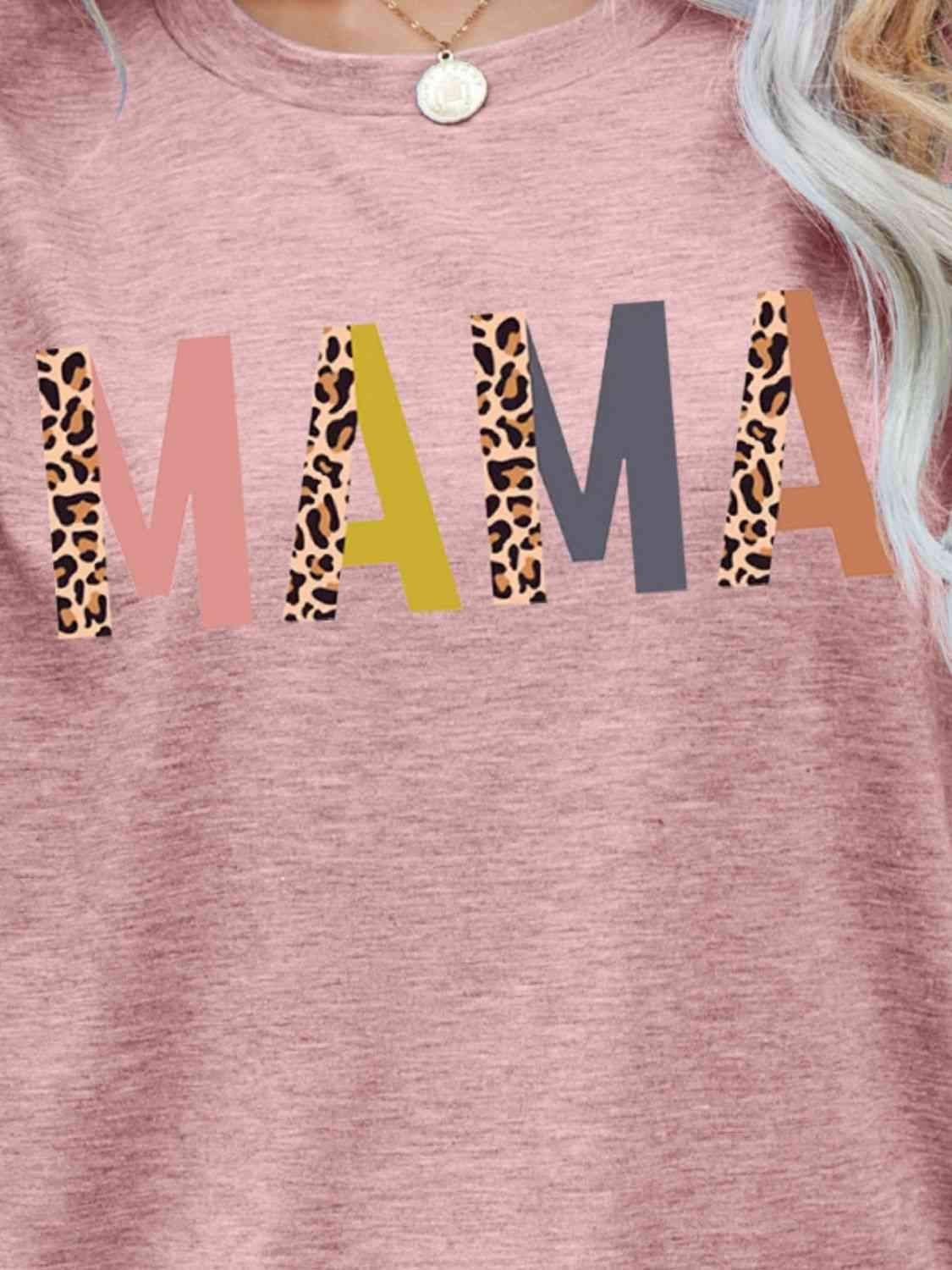 MAMA Leopard Graphic Short Sleeve Tee Women's T-Shirts - Tophatter Daily Deals