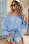 Off-Shoulder Flare Sleeve Smocked Neck Blouse Blouses - Tophatter Daily Deals