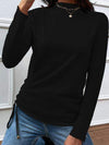 Drawstring Mock Neck Long Sleeve T-Shirt Black One Size Women's T-Shirts - Tophatter Daily Deals