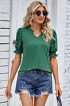 Heathered Notched Short Sleeve T-Shirt Women's T-Shirts - Tophatter Daily Deals