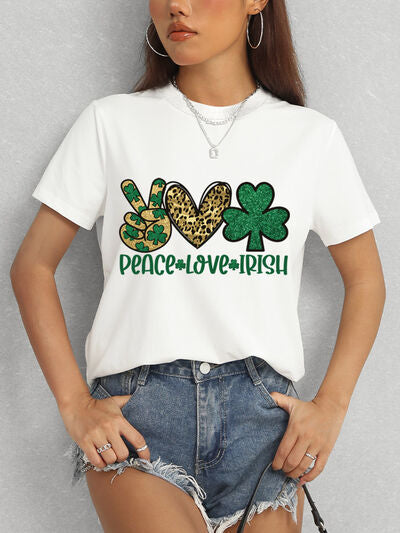 PEACE LOVE IRISH Round Neck Short Sleeve T-Shirt Women's T-Shirts - Tophatter Daily Deals