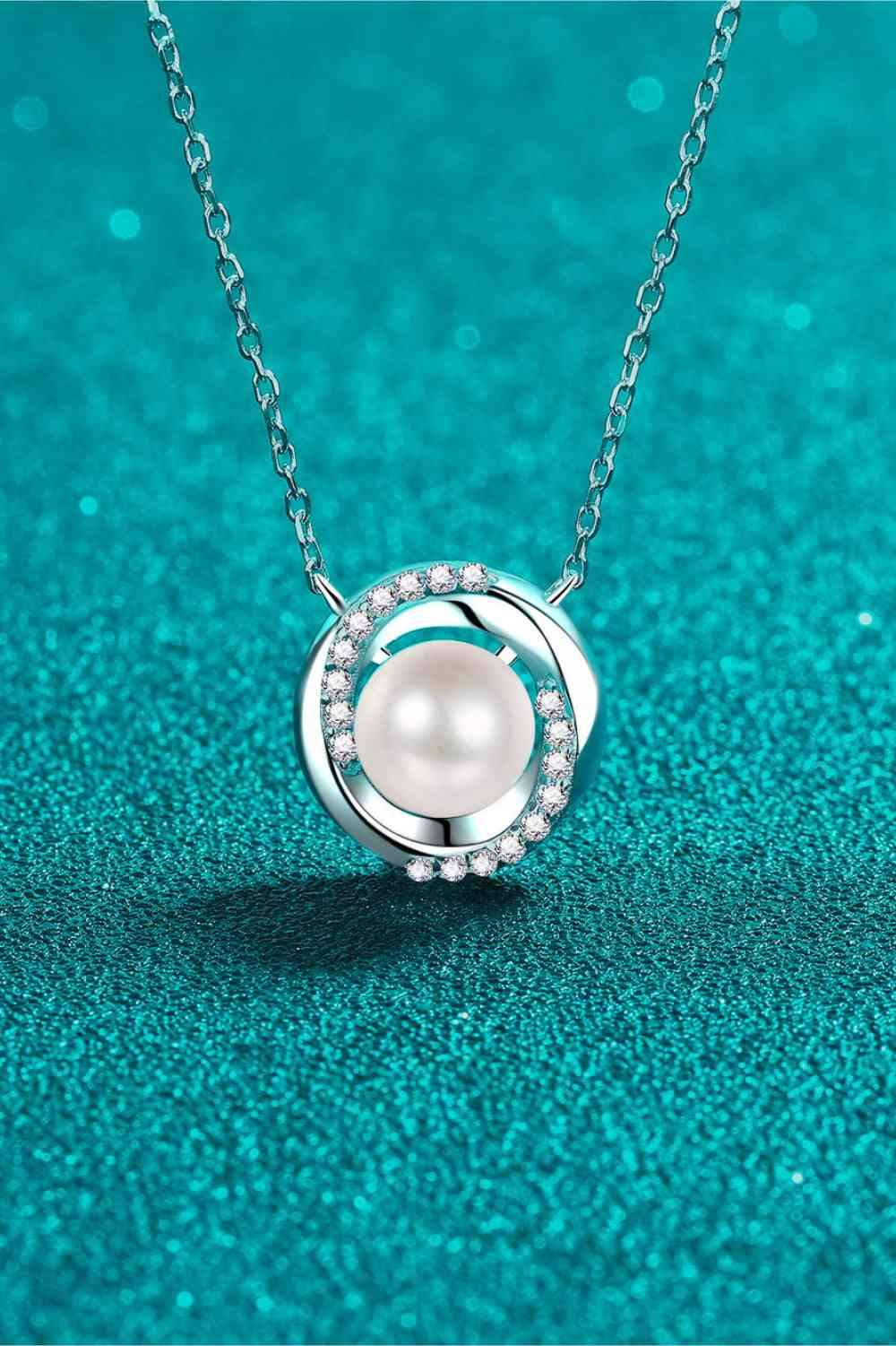 Moissanite Pearl Rhodium-Plated Necklace Moissanite - Tophatter Daily Deals