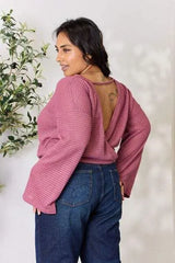 Culture Code Full Size Waffle-Knit Round Neck Long Sleeve Blouse Blouses - Tophatter Daily Deals