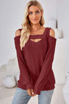 Cutout Square Neck Cold Shoulder T-Shirt Women's T-Shirts - Tophatter Daily Deals