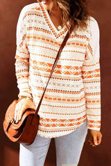 Geometric Print V-Neck Curved Hem Top Blouses - Tophatter Daily Deals