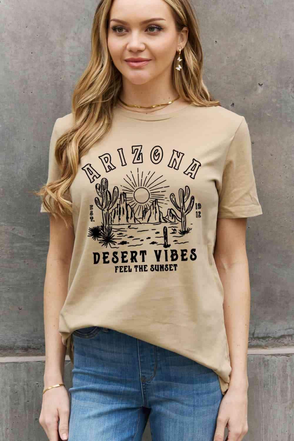 Simply Love Simply Love Full Size ARIZONA DESERT VIBES FEEL THE SUNSET Graphic Cotton Tee Women's T-Shirts - Tophatter Daily Deals