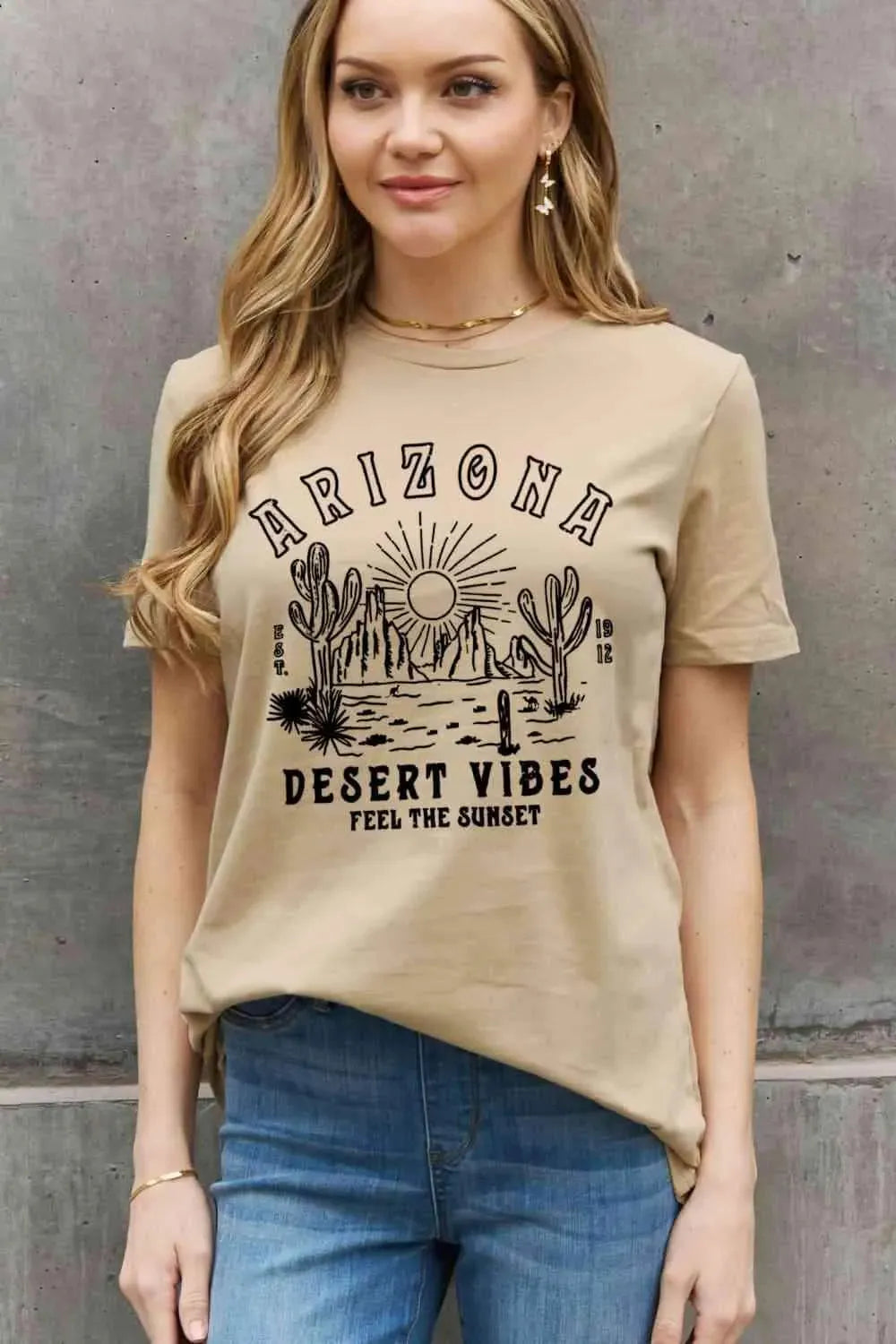 Simply Love Simply Love Full Size ARIZONA DESERT VIBES FEEL THE SUNSET Graphic Cotton Tee Women's T-Shirts - Tophatter Daily Deals