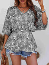 Printed V-Neck Dolman Sleeve Blouse Black Blouses - Tophatter Daily Deals