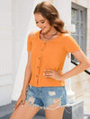 Decorative Button Round Neck Short Sleeve T-Shirt Women's T-Shirts - Tophatter Daily Deals