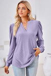 Ruched Notched Long Sleeve T-Shirt Women's T-Shirts - Tophatter Daily Deals