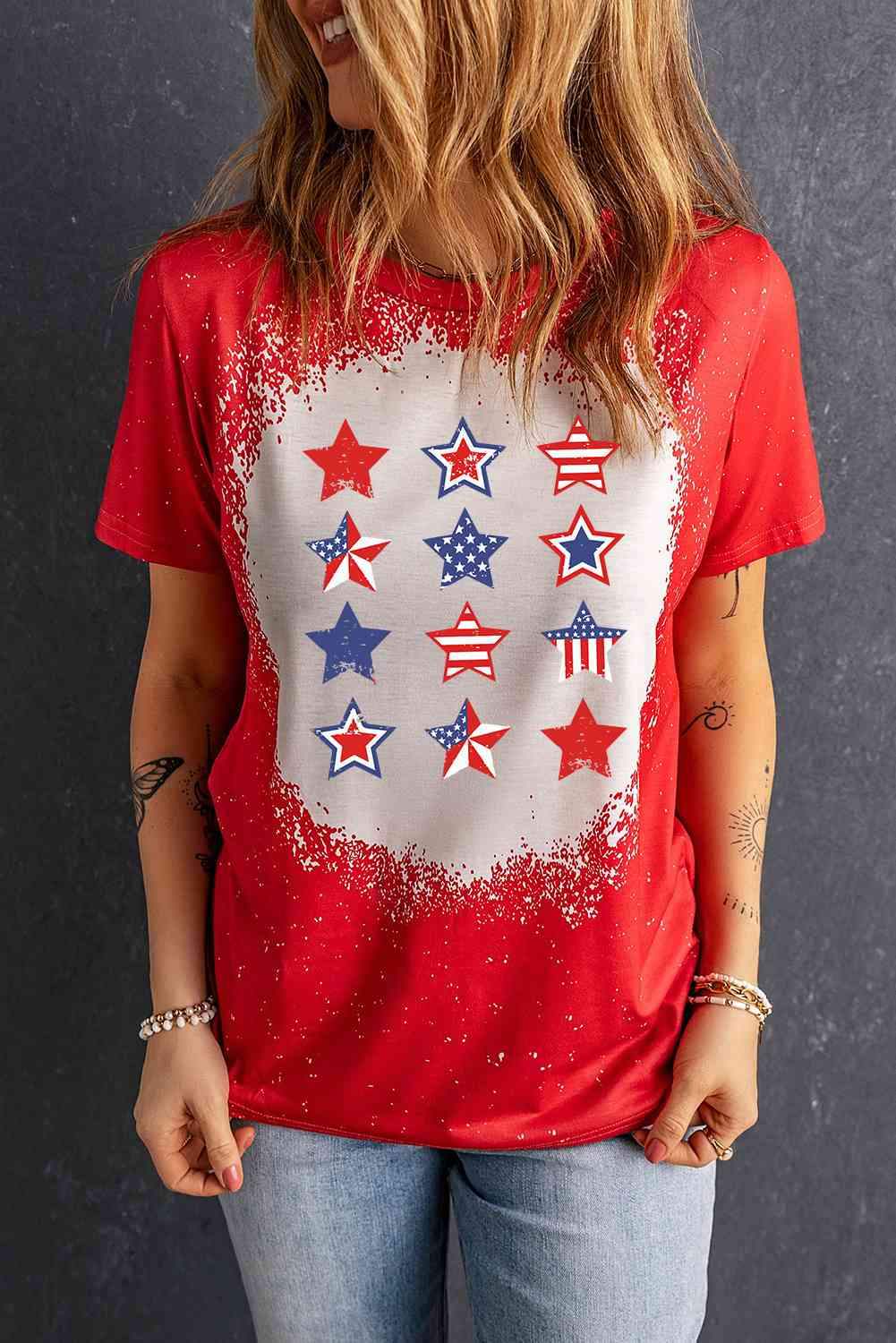 Star and Stripe Graphic Short Sleeve Tee Red Women's T-Shirts - Tophatter Daily Deals