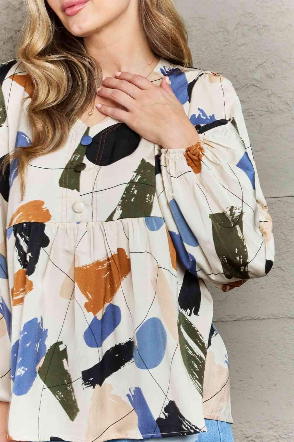 Hailey & Co Wishful Thinking Multi Colored Printed Blouse Blouses - Tophatter Daily Deals