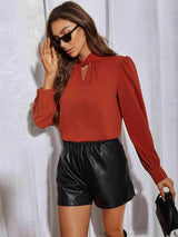 Cutout Puff Sleeve Blouse Blouses - Tophatter Daily Deals