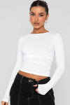 Round Neck Long-Sleeve Top White Blouses - Tophatter Daily Deals