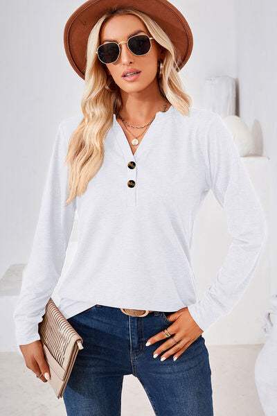 Notched Long Sleeve T-Shirt Women's T-Shirts - Tophatter Daily Deals