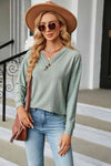 V-Neck Long Sleeve Blouse Gum Leaf Blouses - Tophatter Daily Deals