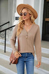 Cable-Knit Long Sleeve V-Neck T-Shirt Camel Women's T-Shirts - Tophatter Daily Deals