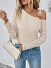 Lace Detail Asymmetrical Neck Long Sleeve T-Shirt Dust Storm Women's T-Shirts - Tophatter Daily Deals