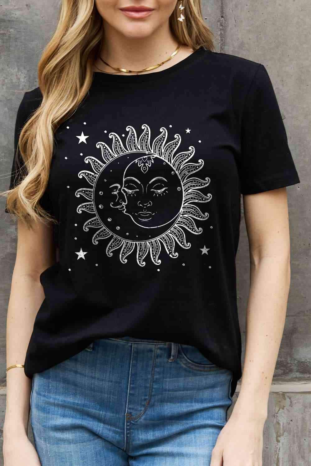 Simply Love Simply Love Sun and Star Graphic Cotton Tee Black Women's T-Shirts - Tophatter Daily Deals