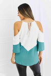 Hailey & Co Full Size Color Block Cold-Shoulder Blouse Blouses - Tophatter Daily Deals