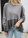 Waffle-Knit Round Neck Dropped Shoulder T-Shirt Cloudy Blue Women's T-Shirts - Tophatter Daily Deals