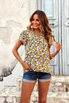 Floral Notched Neck Flutter Sleeve Blouse Blouses - Tophatter Daily Deals