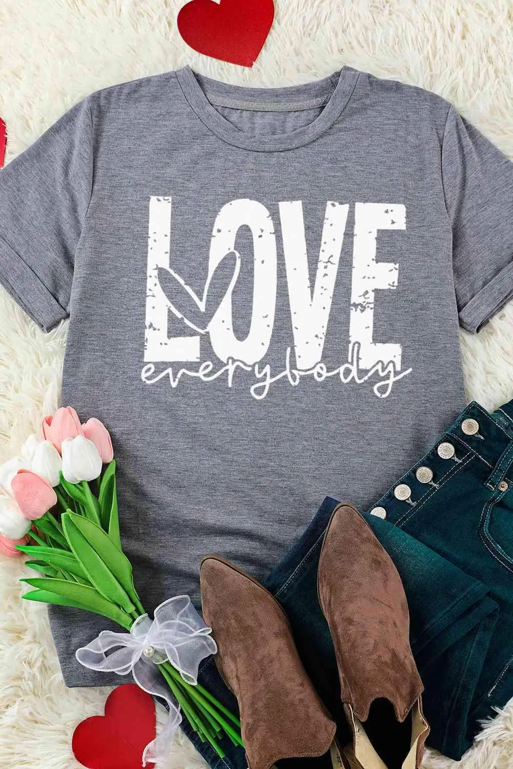 LOVE EVERYBODY Short Cuffed Sleeve T-Shirt Women's T-Shirts - Tophatter Daily Deals