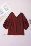 Dropped Shoulder V-Neck Blouse Wine Blouses - Tophatter Daily Deals