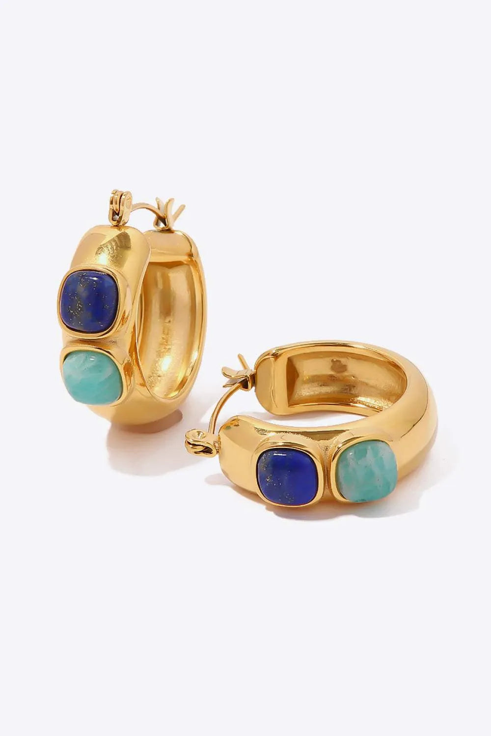 Stainless Steel 18K Gold-Plated Hoop Earrings Gold One Size Earrings - Tophatter Daily Deals