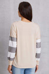 Striped Exposed Seam Buttoned T-Shirt Women's T-Shirts - Tophatter Daily Deals