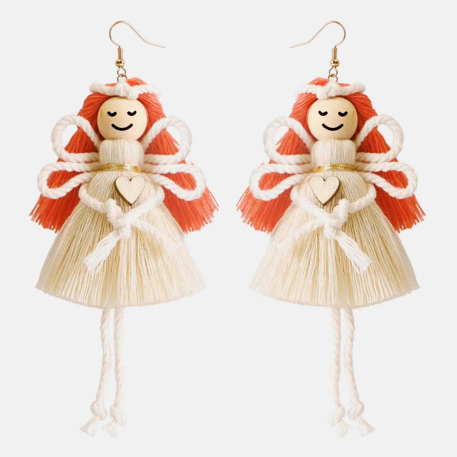 Wood Cotton Cord Brass Angel Dangle Earrings Earrings - Tophatter Daily Deals