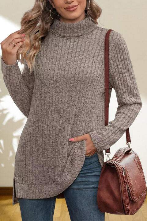 Turtleneck High Low Top Blouses - Tophatter Daily Deals