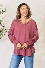 Culture Code Full Size V-Neck Exposed Seam Long Sleeve Blouse Blouses - Tophatter Daily Deals
