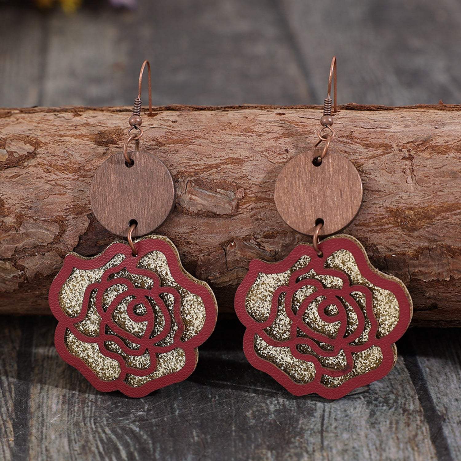 Wooden Alloy Rose Shape Dangle Earrings Earrings - Tophatter Daily Deals