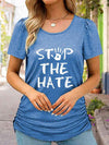 Round Neck Short Sleeve STOP THE HATE Graphic T-Shirt Cobalt Blue Women's T-Shirts - Tophatter Daily Deals