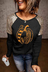 Pumpkin Graphic Sequin T-Shirt Black Women's T-Shirts - Tophatter Daily Deals