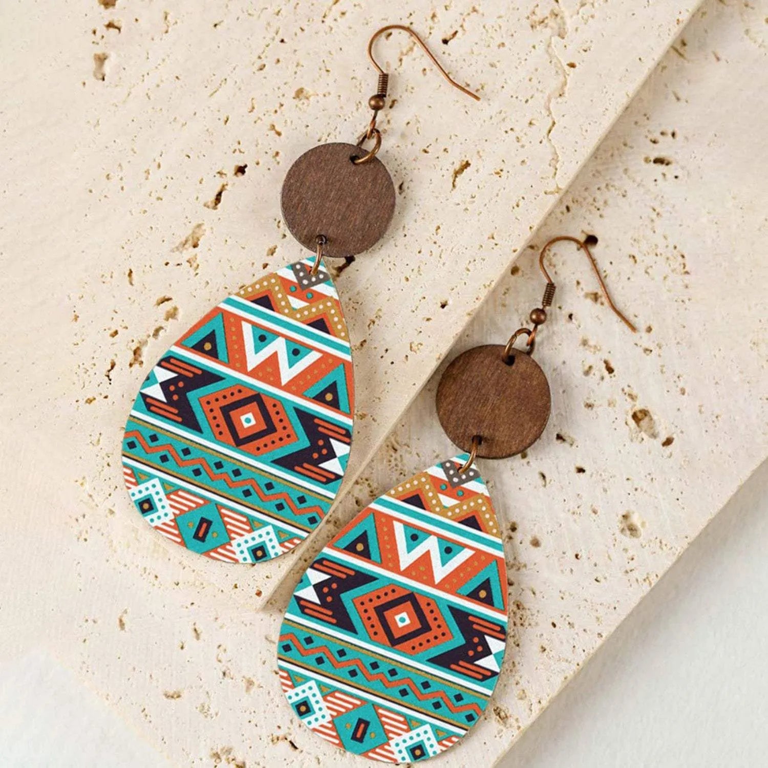 Geometric Wooden Teardrop Earrings Earrings - Tophatter Daily Deals