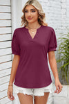 Notched Ruched Short Sleeve T-Shirt Wine Women's T-Shirts - Tophatter Daily Deals