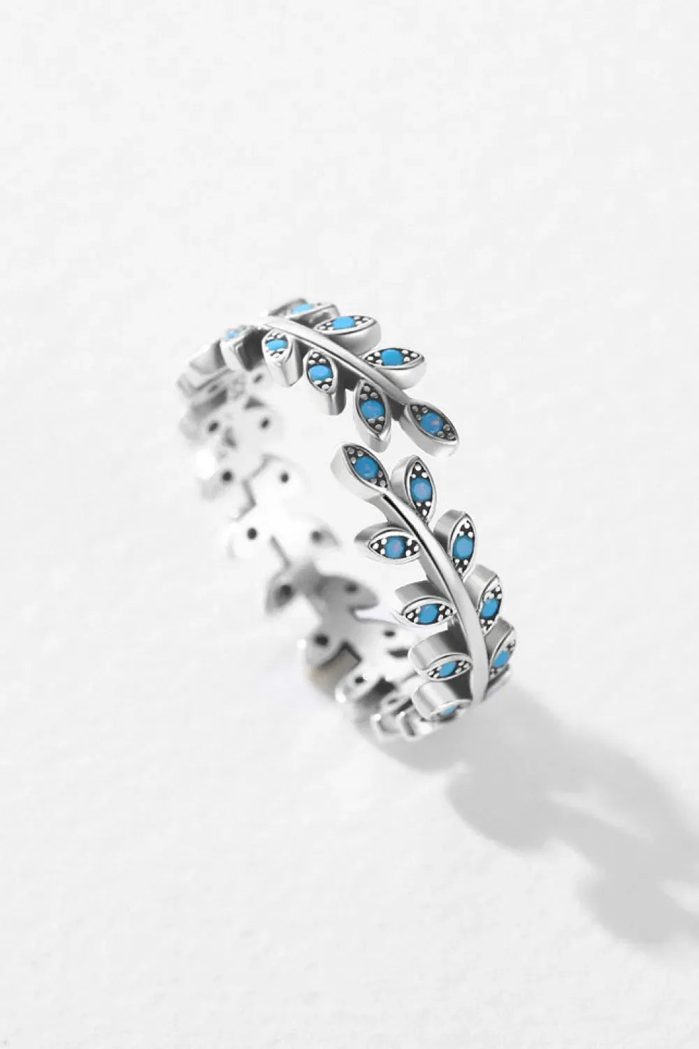 925 Sterling Silver Leaf Shape Artificial Turquoise Bypass Ring Rings - Tophatter Daily Deals
