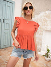 Lace Detail Round Neck Peplum T-Shirt Orange Women's T-Shirts - Tophatter Daily Deals