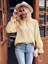 Ruffled Mock Neck Flounce Sleeve Blouse Pastel Yellow Blouses - Tophatter Daily Deals