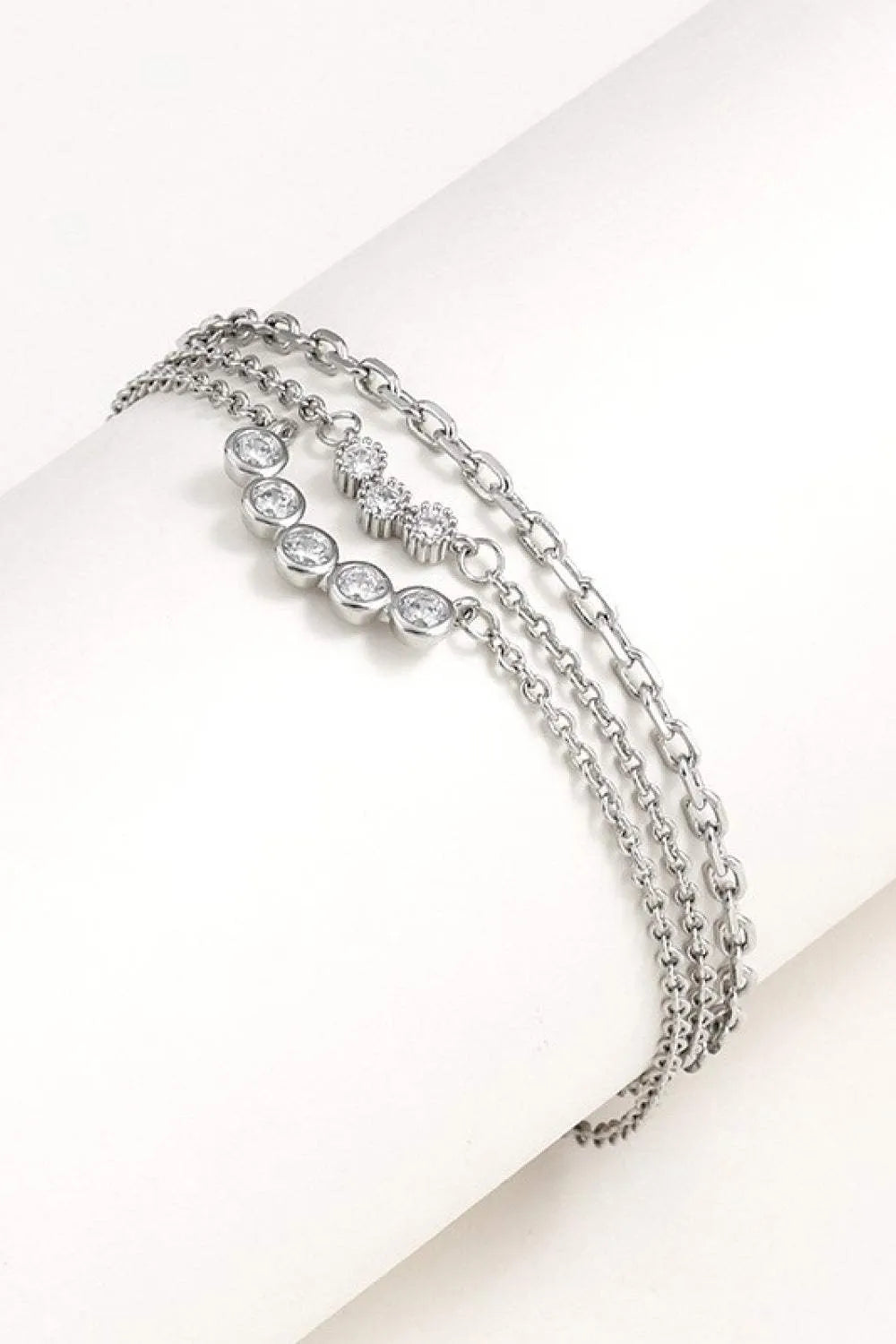 Zircon Layered Bracelet Silver One Size Bracelets - Tophatter Daily Deals