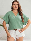 Plus Size Buttoned V-Neck Short Sleeve Top Gum Leaf Blouses - Tophatter Daily Deals