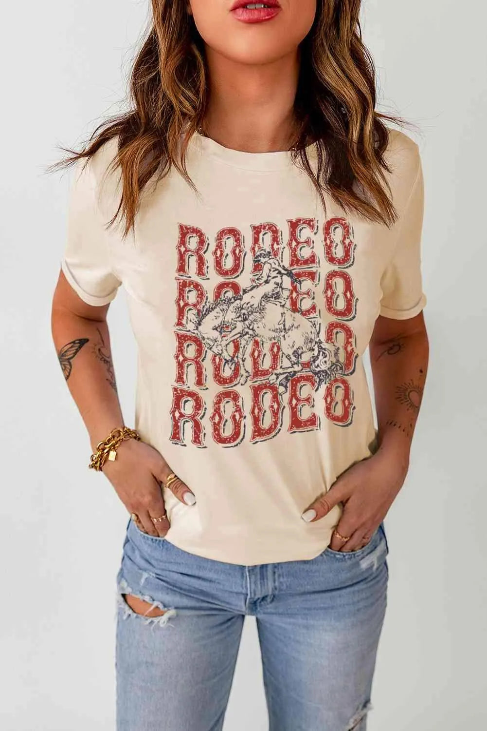 Letter Graphic Cuffed Tee Shirt Women's T-Shirts - Tophatter Daily Deals