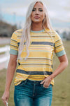 Multicolored Striped Round Neck Tee Shirt Multi Women's T-Shirts - Tophatter Daily Deals