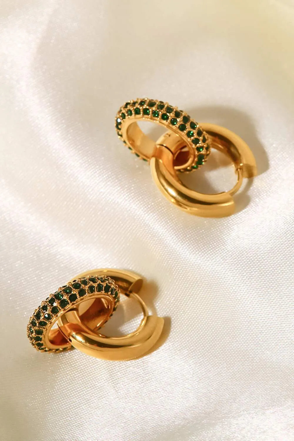 18K Gold-Plated Inlaid Zircon Double-Hoop Earrings Earrings - Tophatter Daily Deals