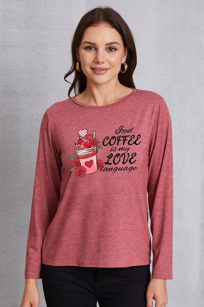 Letter Graphic Round Neck Long Sleeve T-Shirt Light Mauve Women's T-Shirts - Tophatter Daily Deals