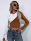 Cropped Contrast Color Round Neck Short Sleeve Tee Caramel Women's T-Shirts - Tophatter Daily Deals